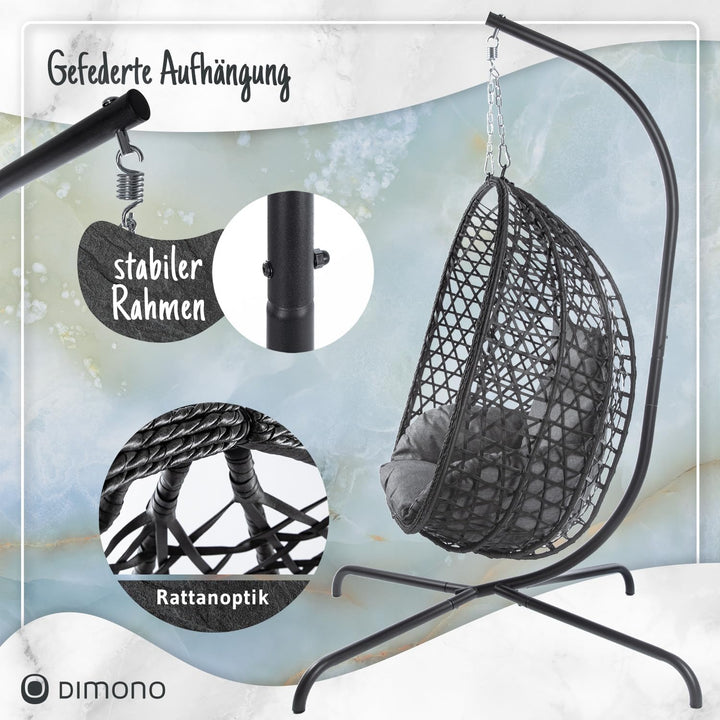 Hängesessel mit Gestell; Hängekorb Sessel; Schwebeliege Rattan Outdoor & Indoor Relax-Stuhl; Egg Sch