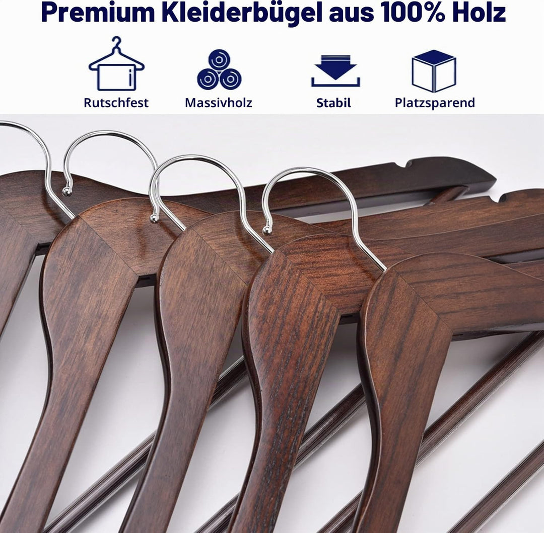 Amber Home 20 Stück 44,5cm Retro Kleiderbügel aus Holz mit Stange und Nut, Antik Braun Aufhänger für