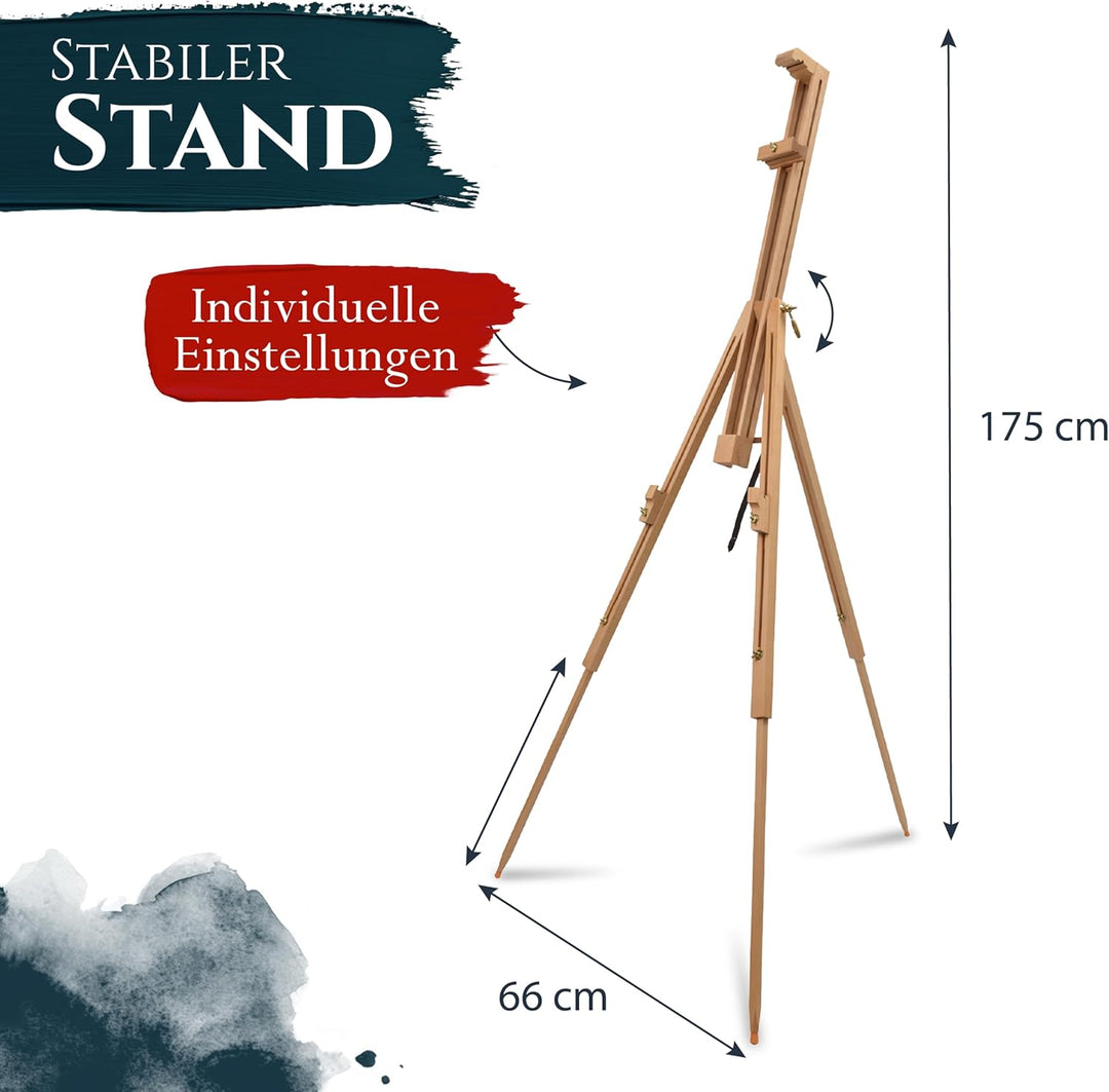 Artina Staffelei Holz für Leinwände bis 100 cm Porto – Neigungswinkel 90° div. Maltechniken Stufenlo