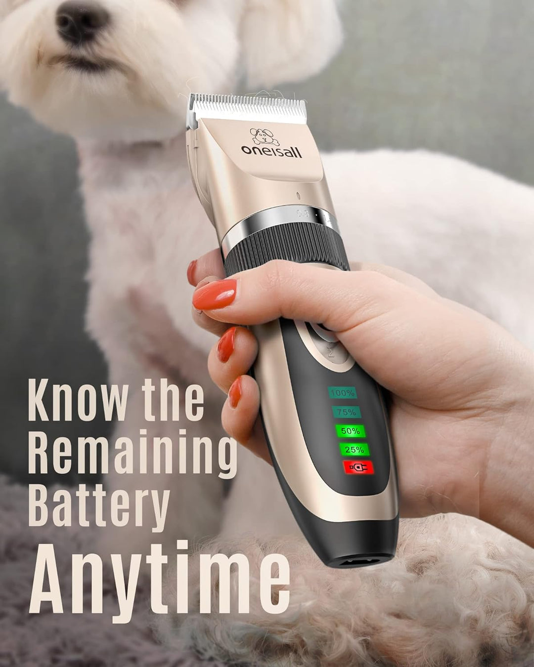 oneisall Dog Clippers Low Noise, 2-Speed Quiet Dog Grooming Kit Rechargeable Cordless Pet Hair Clipp