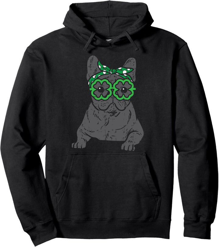 French Bulldog Shamrock Glasses St Patricks Day Dog Gift Pullover Hoodie