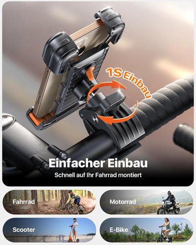 andobil Handyhalterung Fahrrad Lenker [2024 Herausragender Schutz] Patent Design, [1s Schnellspanner