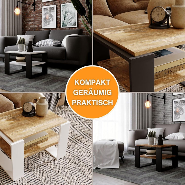 Wohnzimmer Tisch für Couch aus hochwertigem Holzwerkstoff, Stabiler & moderner Couchtisch mit zusätz