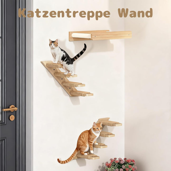 Katzentreppe Wand 4 Stufen Kletterwand für Katzen, DIY Kletterwand Katzen, Katzenleiter Mit Juteseil