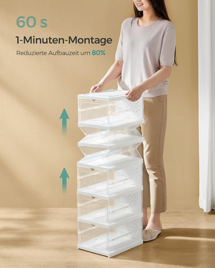 SONGMICS Schuhschrank, mit 6 Schuhboxen, integrierter Schuh-Organizer, faltbar, tragbar, für Schuhe