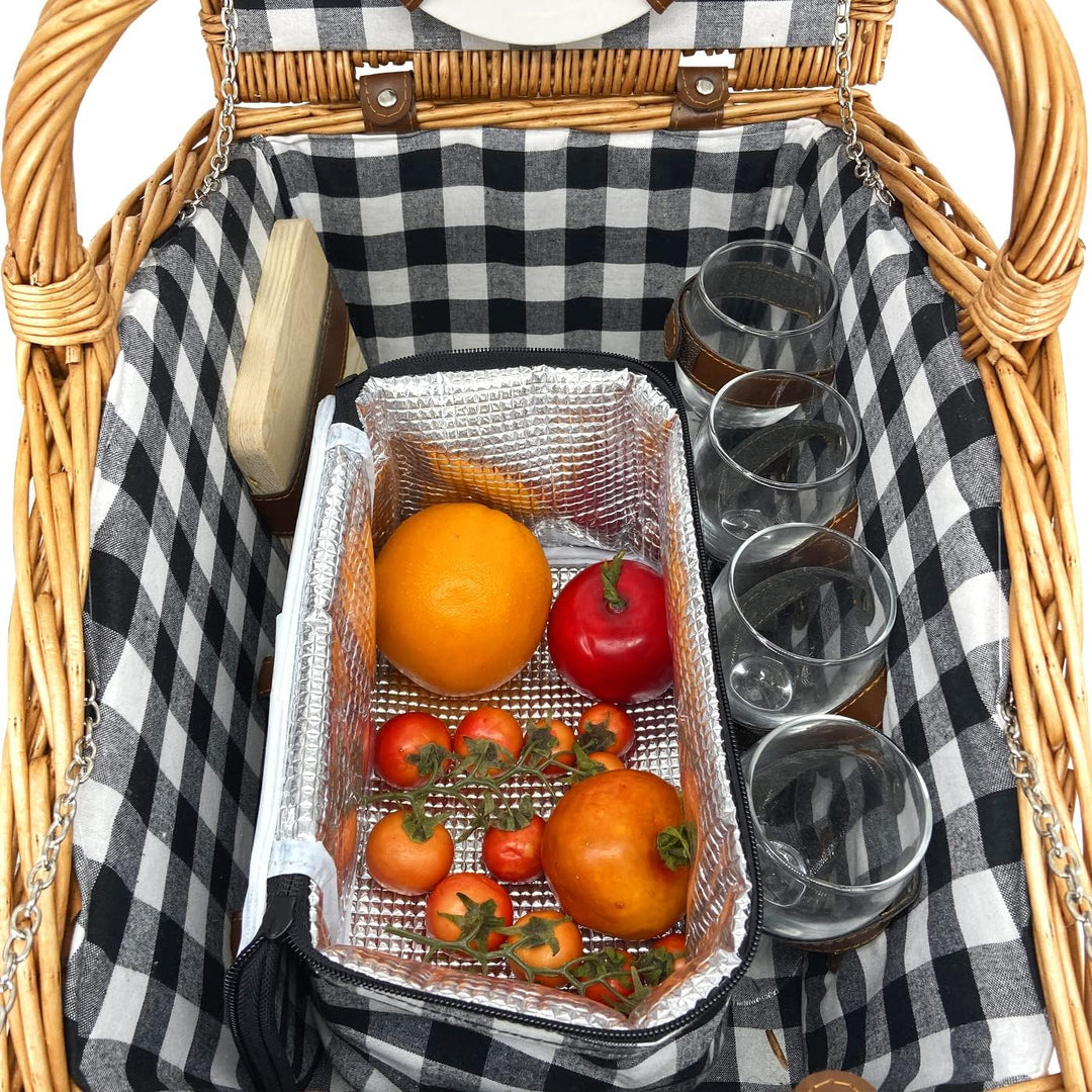 Les Jardins de la Comtesse - Picknickkorb für 4 Personen aus natürlicher Weide – Kariert in Schwarz