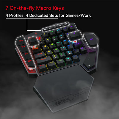 Redragon K585 DITI Drahtlose mechanische Einhandtastatur, Braune Schlter, 42 Tasten 2.4Ghz RGB 40% G