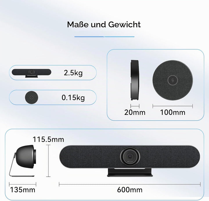 Retekess TC201 Videokonferenzsystem, 4k PTZ Webcam mit Mikrofon, Ai Auto Framing, Speaker Tracking,