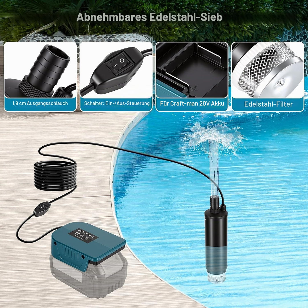 Akku Wasserpumpe für Makita 18V, 30L/min Tragbare Wasserpumpe &amp; Sumpfpumpe Wasserpumpe Akku, Selbsta