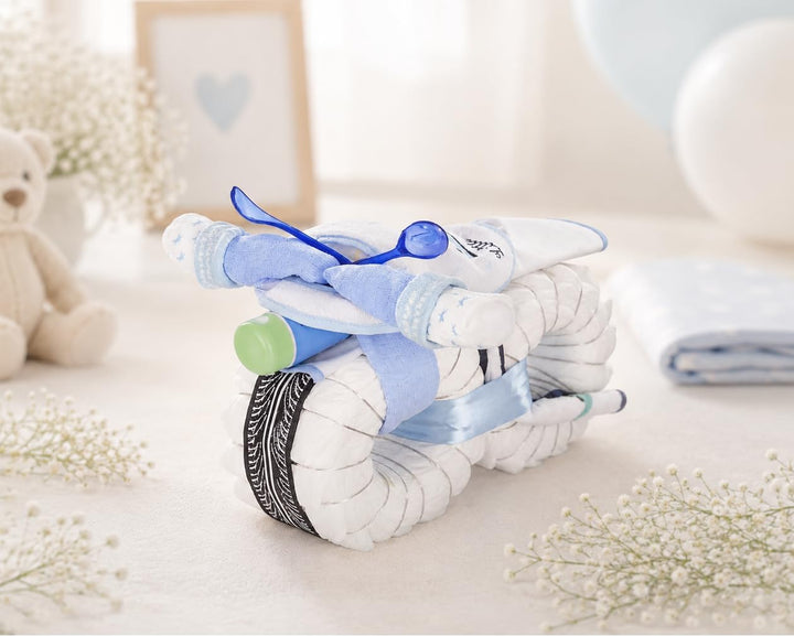 dubistda© Windeltorte Windelmotorrad Jungen ROCKSTAR blau / 45-teilig - Windeltorte Motorrad - Gesch