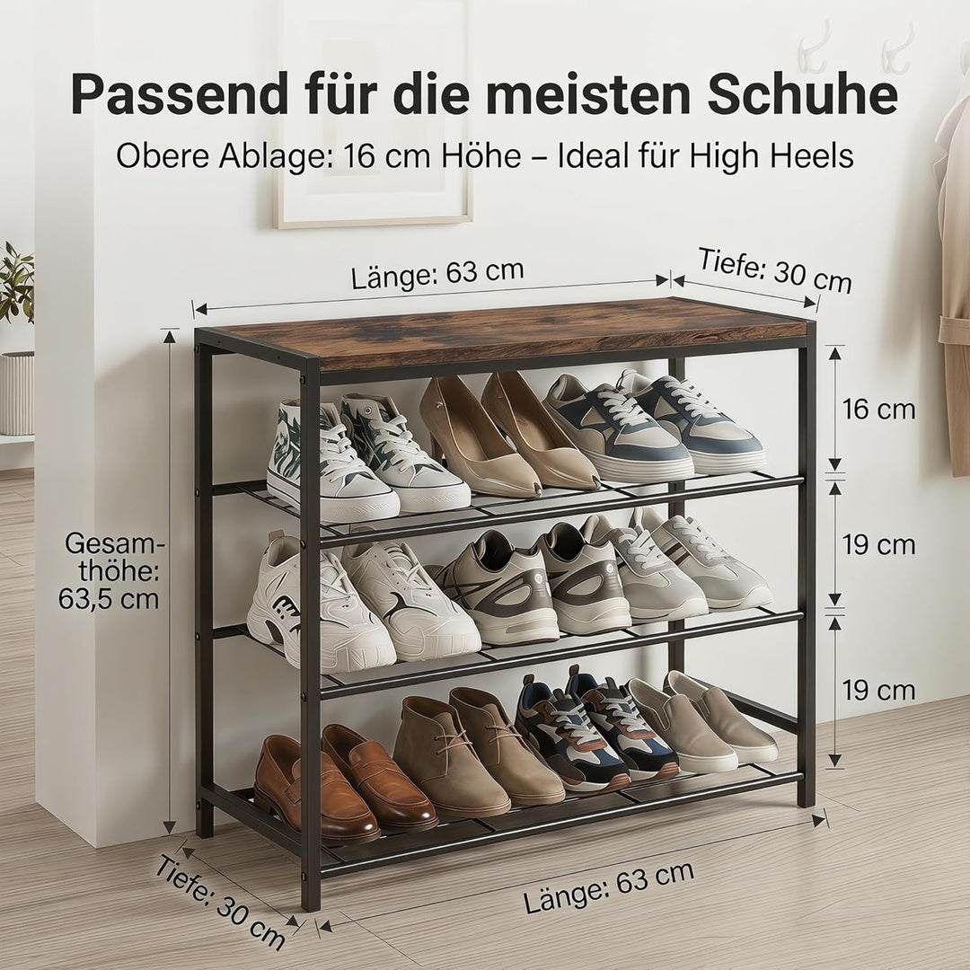 Schuhregal Schmal mit 4 Ebenen und Ablagefläche - Platzsparendes Metall Schuhregal für Flur & Eingan