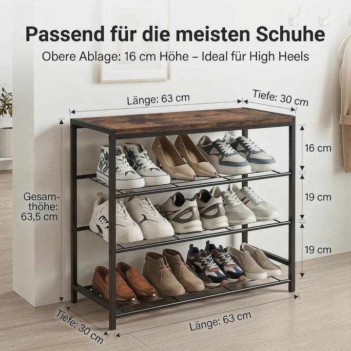 Schuhregal Schmal mit 4 Ebenen und Ablagefläche - Platzsparendes Metall Schuhregal für Flur & Eingan