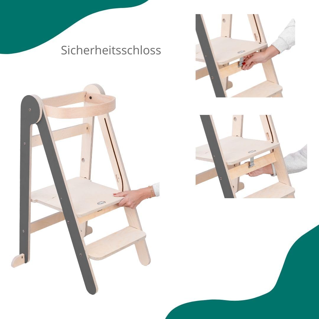 Montessorianischer Lernturm, faltbar, vielseitig einsetzbar, aus natürlichem Birkenholz mit 3 verste