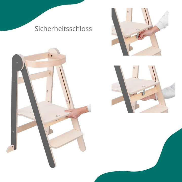 Montessorianischer Lernturm, faltbar, vielseitig einsetzbar, aus natürlichem Birkenholz mit 3 verste
