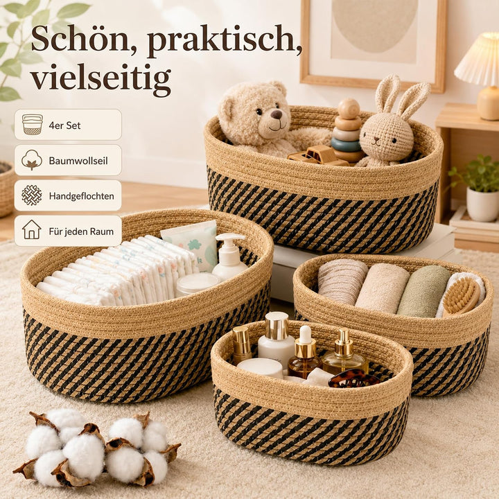 Jiahuade 4er Set Aufbewahrungskorb Geflochten Baumwollseil Stil E, Stil E