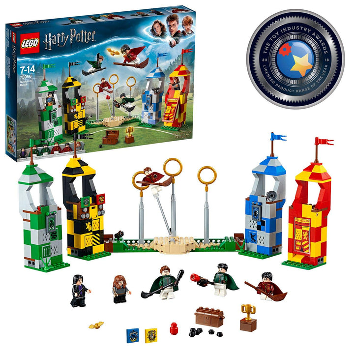 LEGO 75956 Harry Potter Quidditch Turnier Bauset, Gryffindor, Slytherin, Ravenclaw und Hufflepuff Tü
