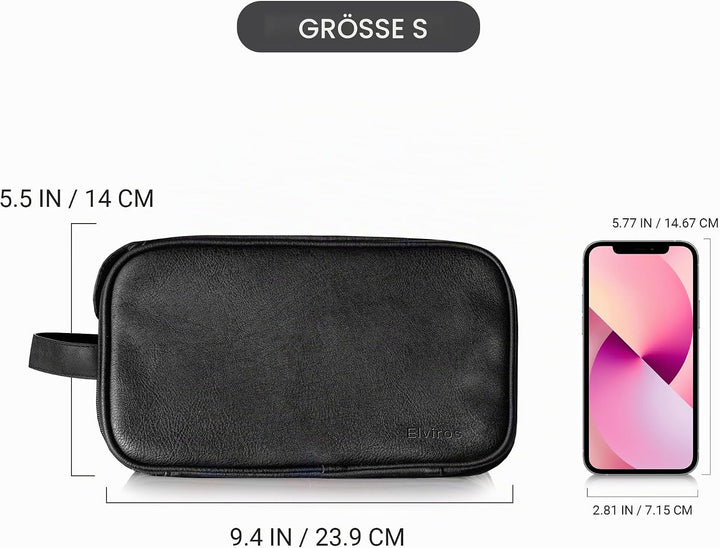 Elviros Kulturbeutel Herren, Geschenke für Männer, PU-Leder Wasserdicht Reise Grosse Öffnung Kulturb