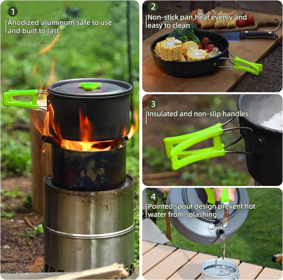 aiGear Camping Kochgeschirr Set/Outdoor Geschirr Set | Camping Topf Kochtopf Tragbar Aluminium | mit