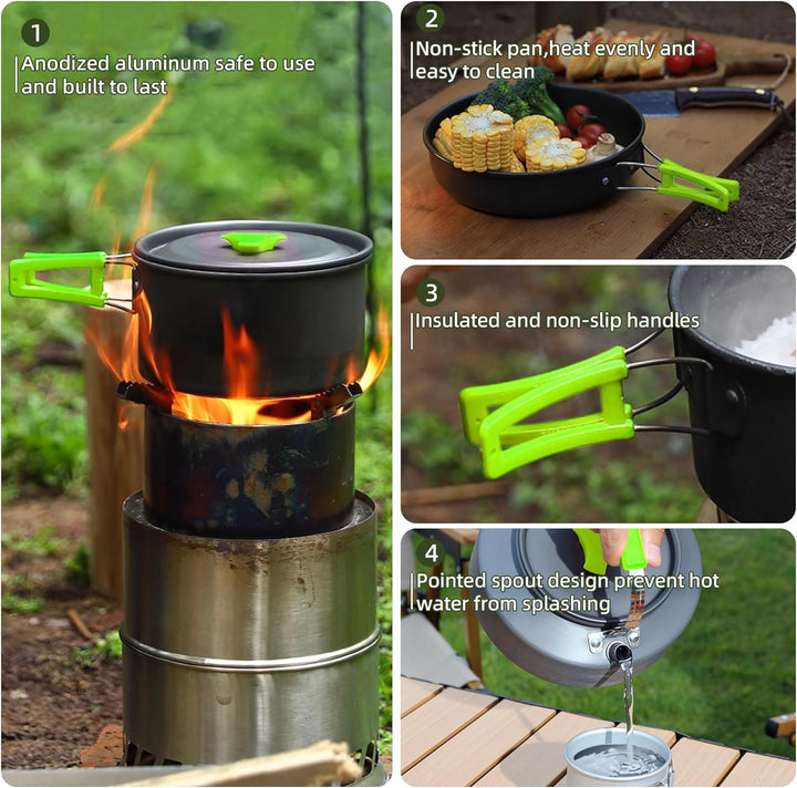 aiGear Camping Kochgeschirr Set/Outdoor Geschirr Set | Camping Topf Kochtopf Tragbar Aluminium | mit