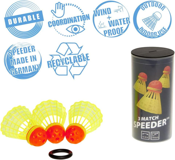 Speedminton S600 Set - Original Speed Badminton/Crossminton Starter Set inkl. 2 Schläger, 3 Speeder,