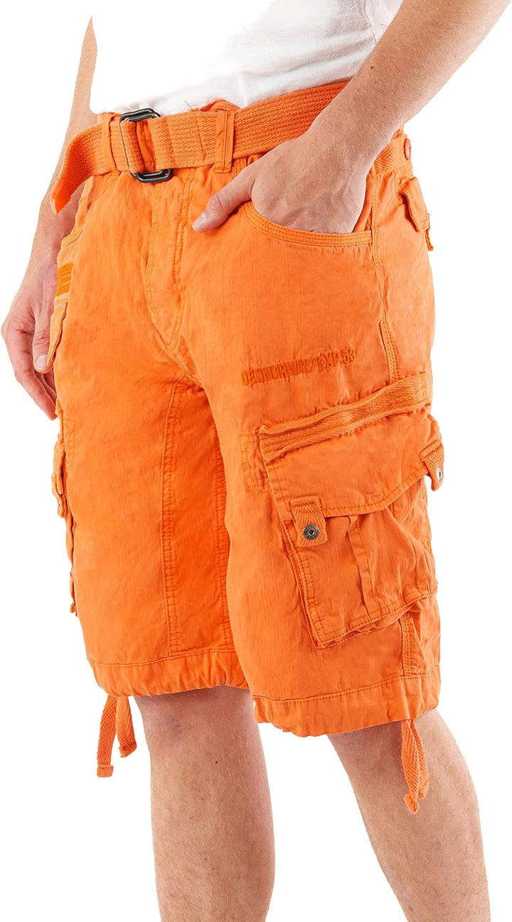 Geographical Norway Herren Shorts Pratique Perle Kurze Hose Männer mit Gürtel Bestickt Cargoshorts L