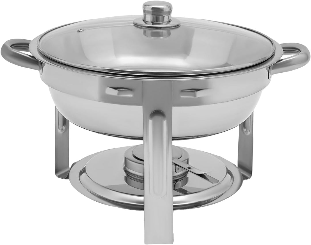 Chafing Dish 5L Runder Edelstahl Warmhaltebehälter ø302x(H) 225mm Speisenwärmer mit Glasdeckel für C
