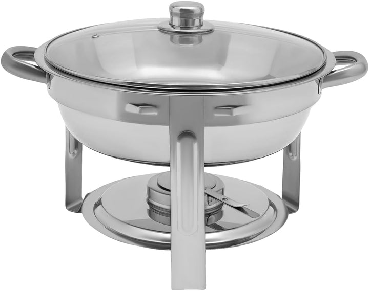 Chafing Dish 5L Runder Edelstahl Warmhaltebehälter ø302x(H) 225mm Speisenwärmer mit Glasdeckel für C