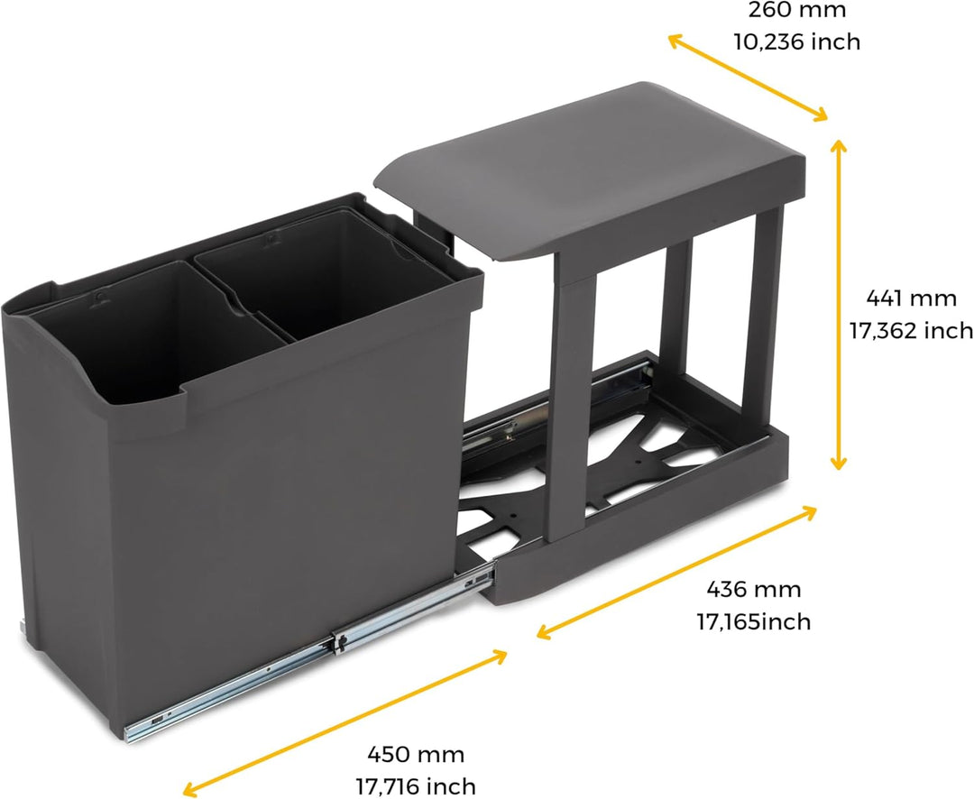 Emuca - Recyclingbehälter für Küche, 2 x 14 Liter, Unterseitigbefeistigung und automatische Extrakti