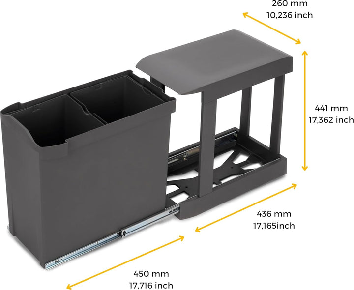 Emuca - Recyclingbehälter für Küche, 2 x 14 Liter, Unterseitigbefeistigung und automatische Extrakti