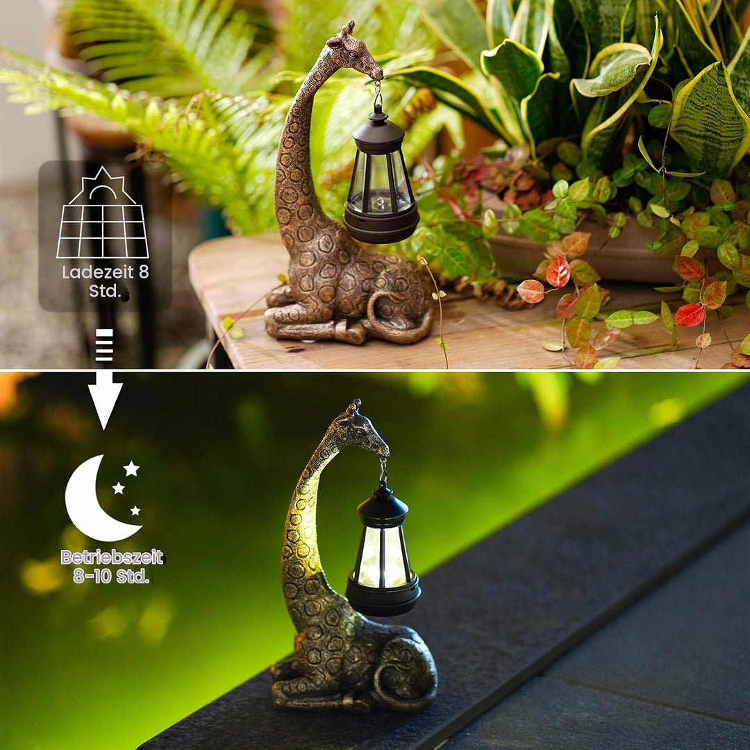 Yeomoo Giraffe Gartendeko mit Solarlampe - Giraffen Gartenfiguren Deko für Draussen mit Wetterfest L