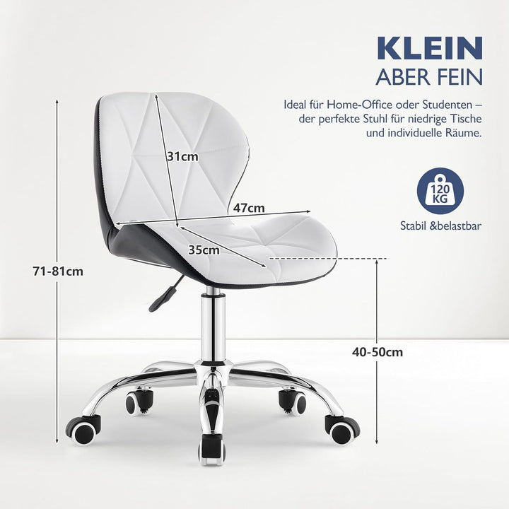 CLIPOP Bürostuhl ohne Armlehne, Drehstuhl 360°, Schreibtischstuhl mit Rollen, höhenverstellbar, bis