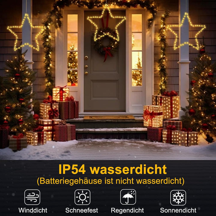 CCILAND Batteriebetrieben Weihnachten Beleuchtet LED Stern Lichter Fensterdeko Warmweiss,3 Stück 180