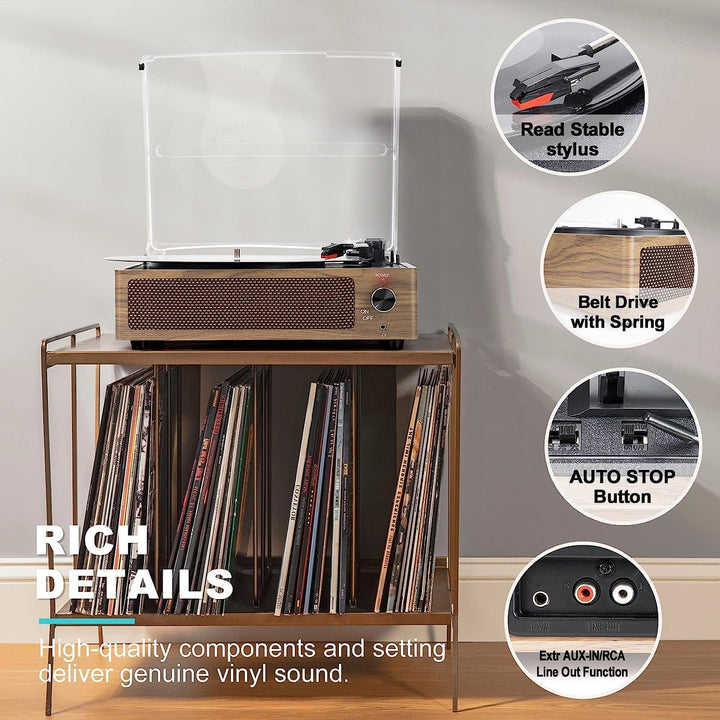 Trynnay Plattenspieler mit Lautsprecher Vinyl Schallplattenspieler Wireless LP Phonograph mit Eingeb