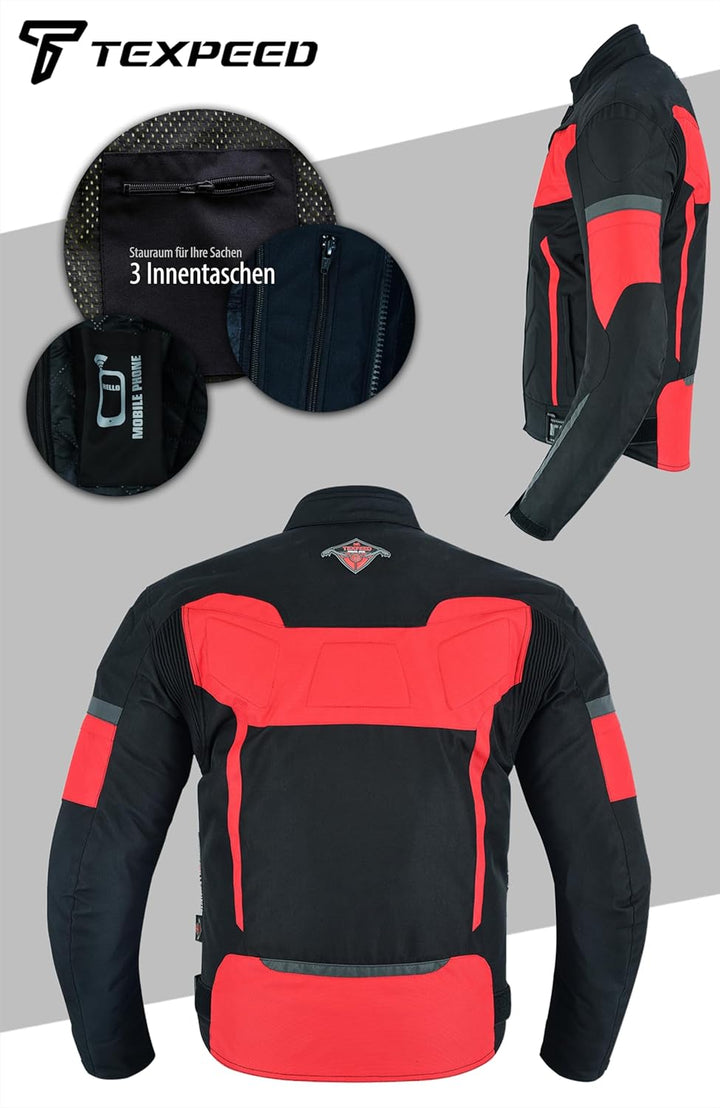 TEXPEED Motorradjacke herren mit protektoren - Motorrad Biker Wasserdicht Jacke Mit CE Rüstung (EN 1