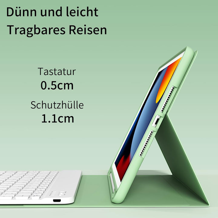 Tastatur Hülle für iPad 10,2 Zoll 9. 8. 7. Generation 2021 2020 2019, Abnehmbarer Bluetooth QWERTZ K