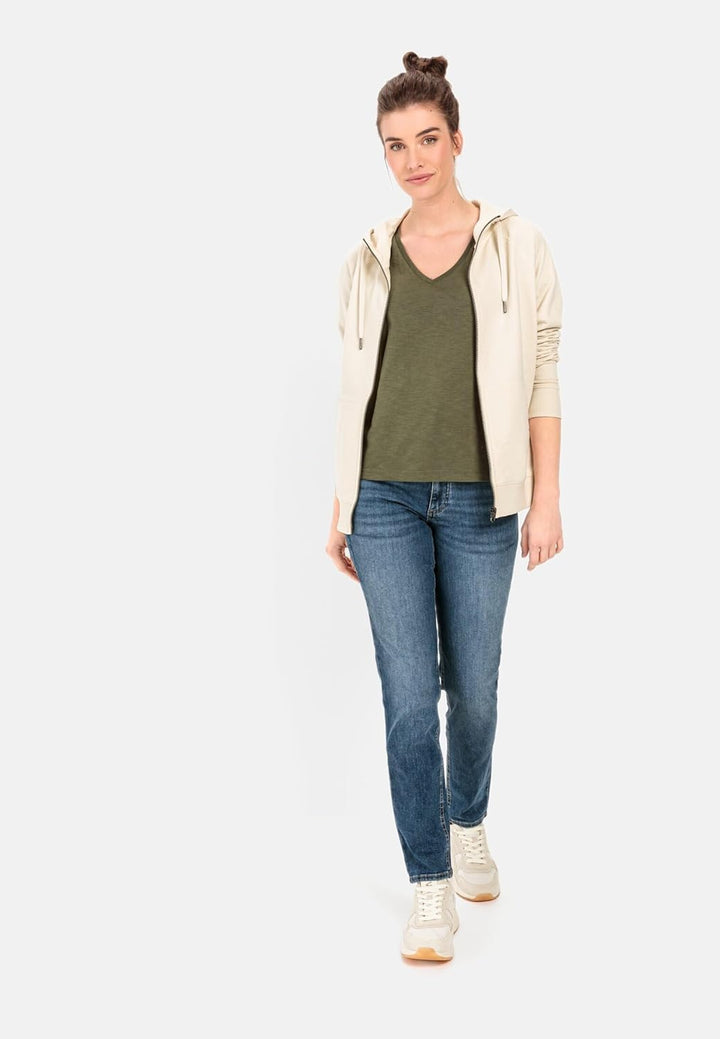 camel active Damen V-Neck T-Shirt aus Organic Cotton XS Olive, XS Olive