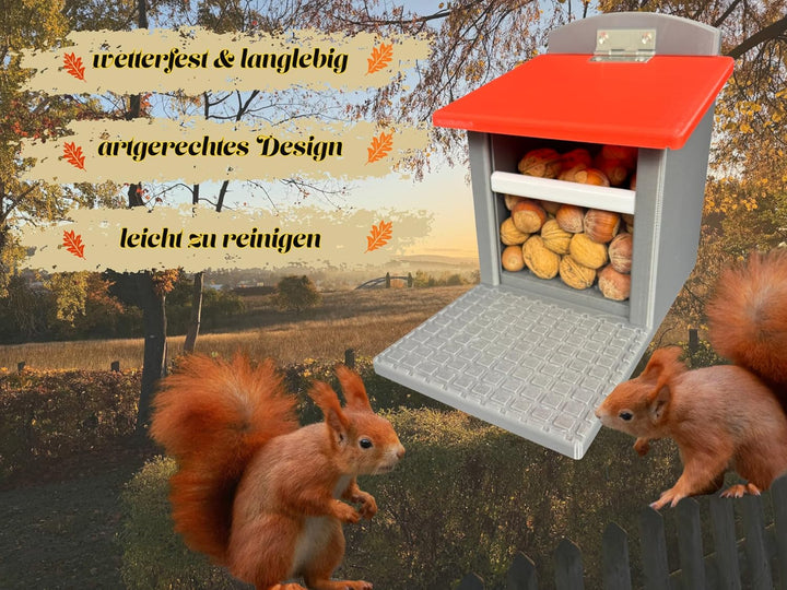 Eichhörnchen-Futterhaus – mit Geländerbefestigung für Balkon, Dachrinne & Zaunpfosten – witterungsbe