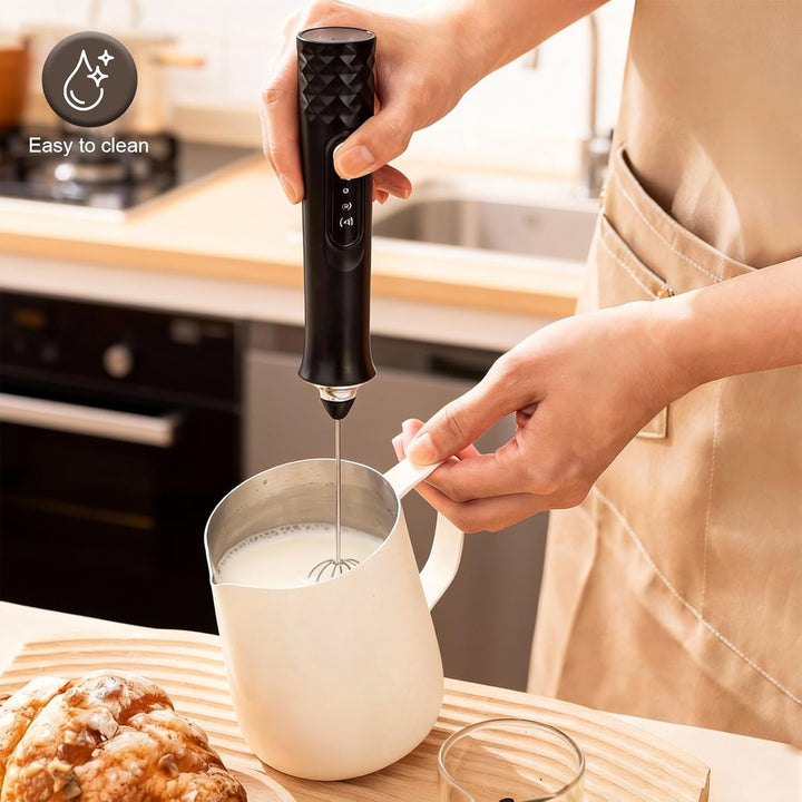 Milchaufschäumer Elektrisch Stab, USB Wiederaufladbarer Aufschäumer con Ständer, 3 Abnehmbarem Schne