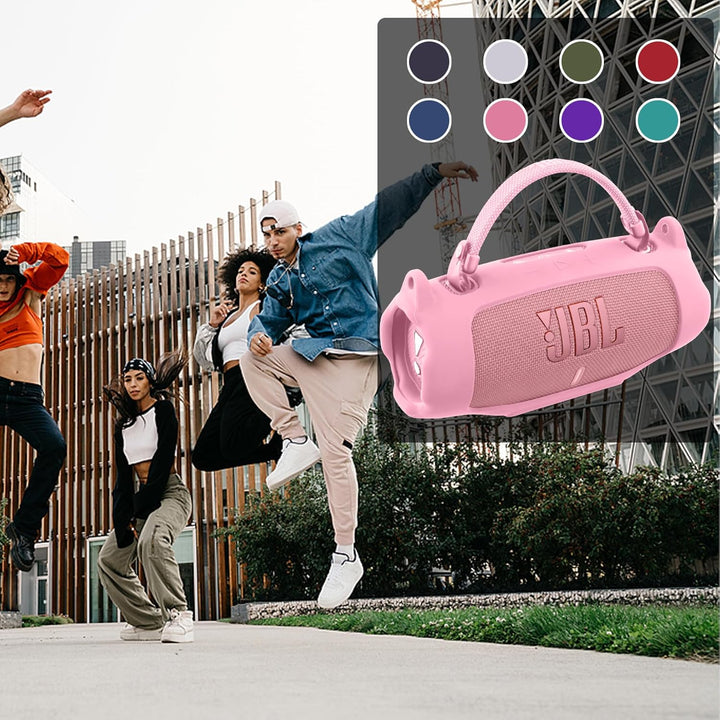 Khanka für JBL Charge 6 Silikon-Schutzhülle mit abnehmbarem Schultergurt & Utility-Haken, Flexible w