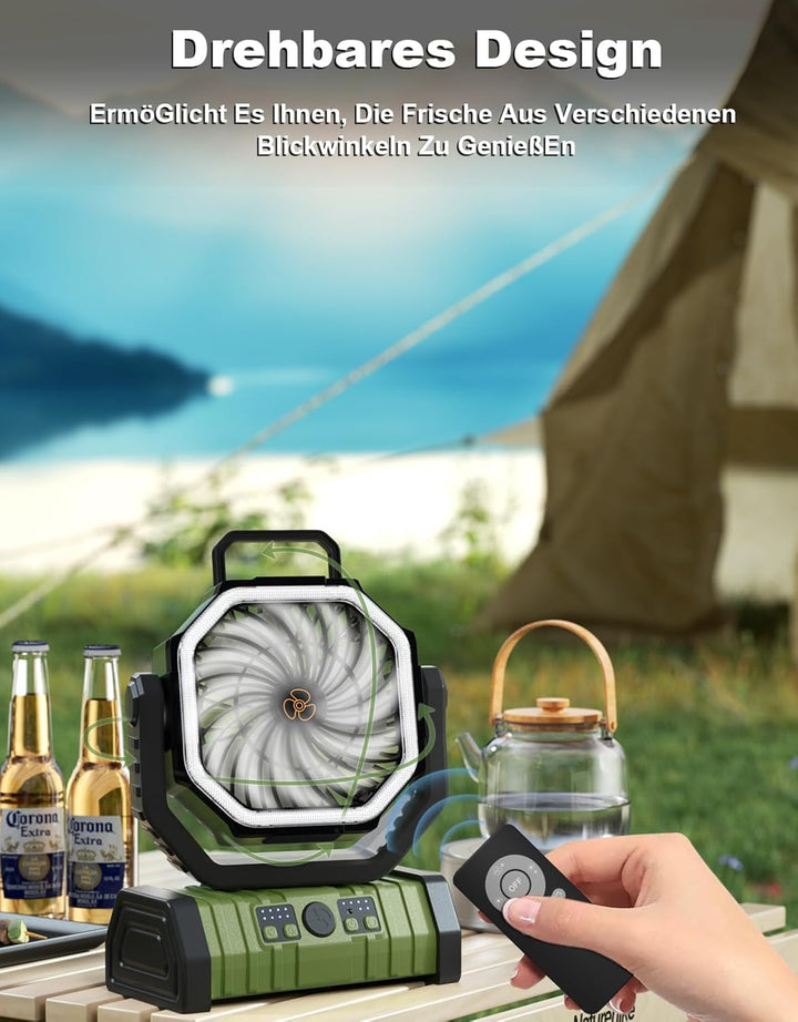 Richday Ventilator mit LED-Laterne 4 Geschwindigkeiten Camping Ventilator Leise Ventilator 20000mAh