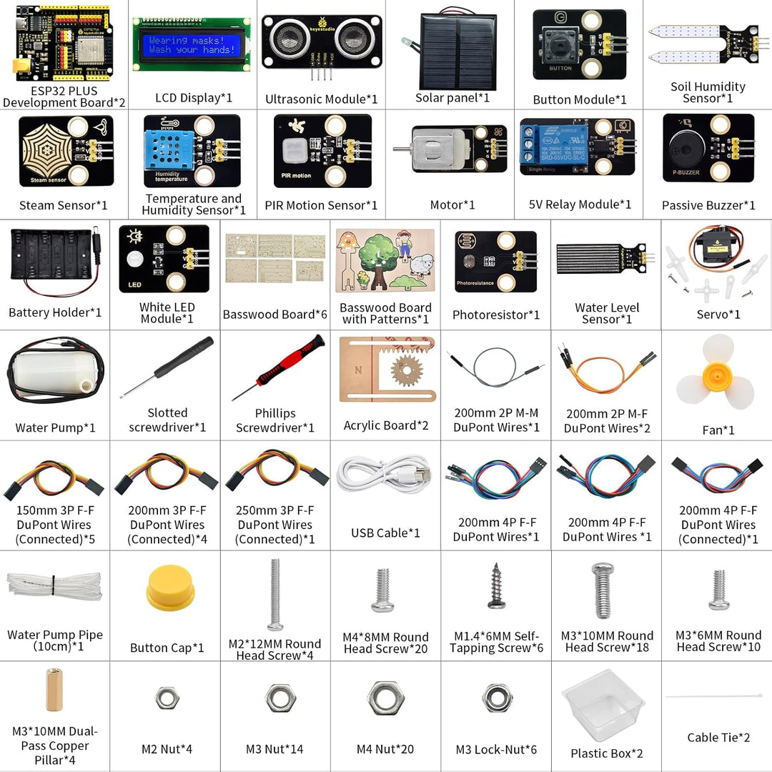 KEYESTUDIO ESP32 IoT Smart Farm Starter Kit for Arduino and Scratch Programming, DIY Sensor Kit STEM