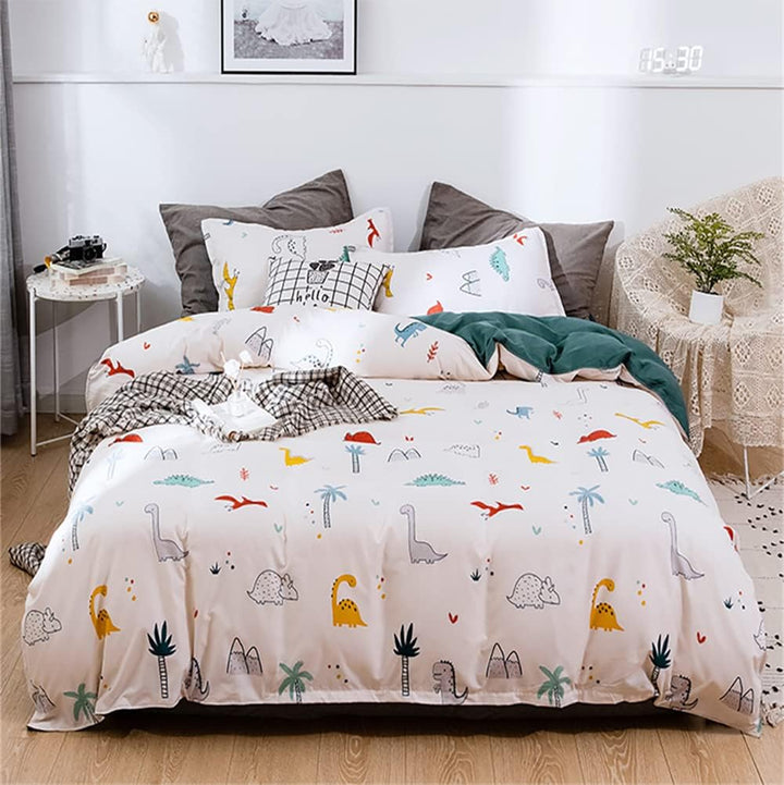 Koudi Dino Bettwäsche 155x220cm 2Teilig Jungen Mädchen Bettwäsche Cartoon Dinosaurier Muster Wendebe