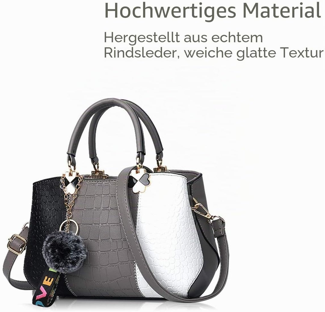 NICOLE &amp; DORIS 2024 Neue Frauen Tasche Damen Leder Handtasche Mode Umhängetasche Mit Pompon abnehmba
