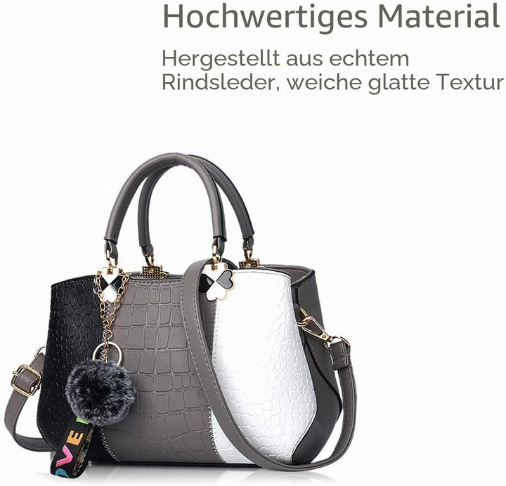 NICOLE &amp; DORIS 2024 Neue Frauen Tasche Damen Leder Handtasche Mode Umhängetasche Mit Pompon abnehmba