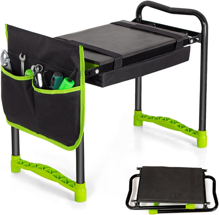 Todeco Gartenhocker Kniebank mit 2 Arten von Kissen und Gartenwerkzeug Tasche, Gartenhelfer Kniehilf