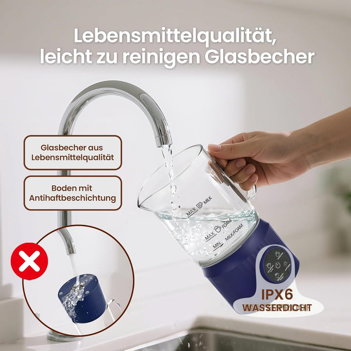 Milchaufschäumer Elektrisch 4 in 1, Automatischer Milchwärmer Milchschäumer für heiss und kalt, Glas