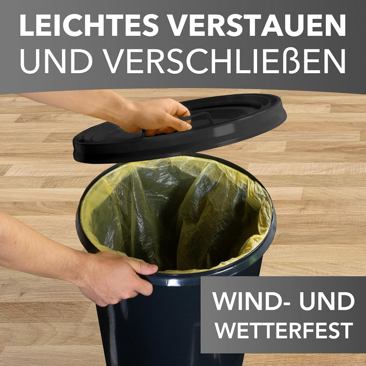 Mülleimer 60l mit geruchsdichtem Deckel (Anthrazit), Gelber Sack Ständer, Made in Germany, Müllsacks