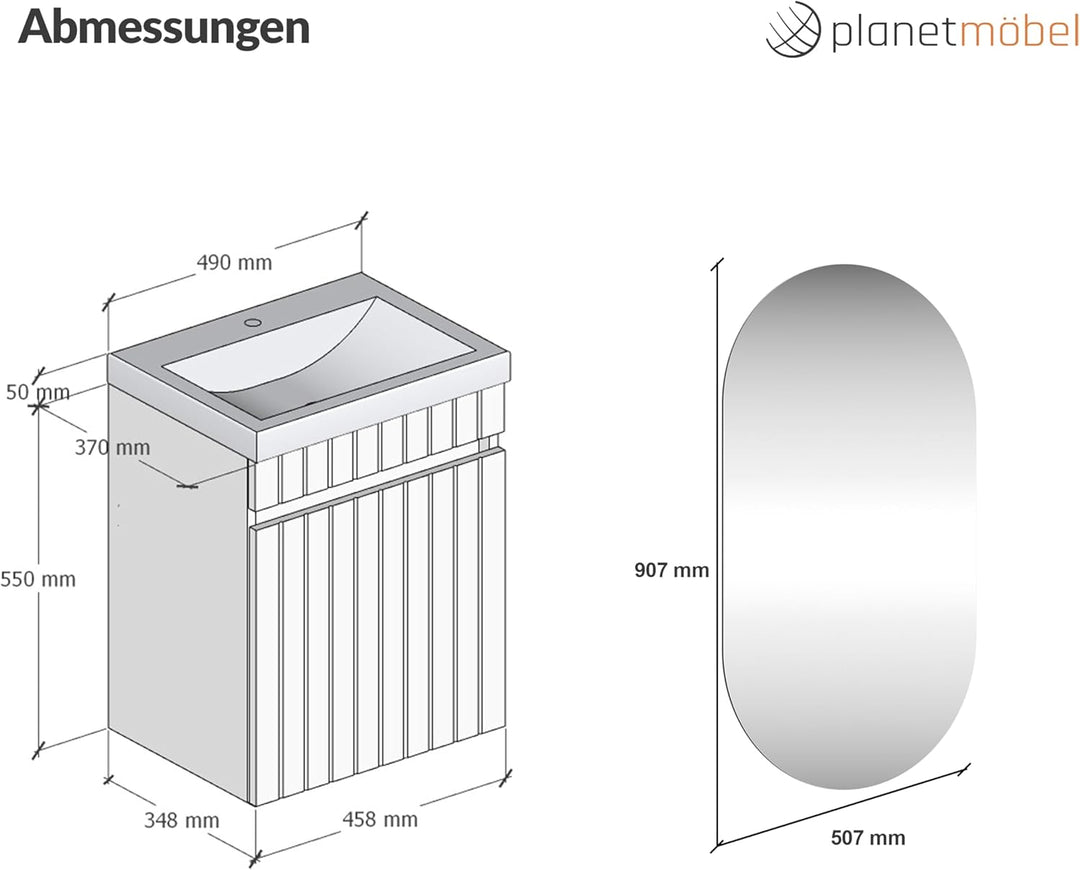 Planetmöbel Cosmia Badmöbel Set Waschbecken mit Unterschrank 50 x 60 x 35 cm Weiss, Badezimmer Spieg