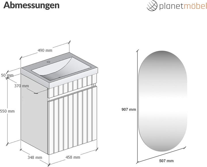 Planetmöbel Cosmia Badmöbel Set Waschbecken mit Unterschrank 50 x 60 x 35 cm Weiss, Badezimmer Spieg