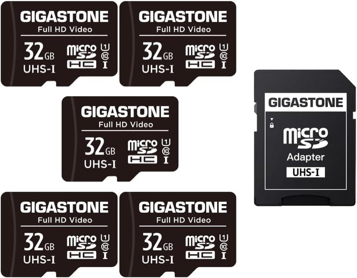 Gigastone 32GB MicroSDHC Speicherkarte 5er-Pack + SD Adapter, für Action-Kamera, GoPro, Drohne und T